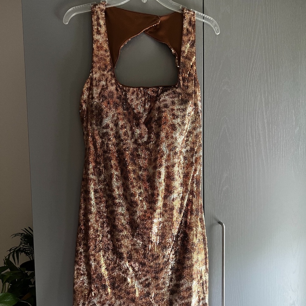Cache open back sequin cheetah short dress